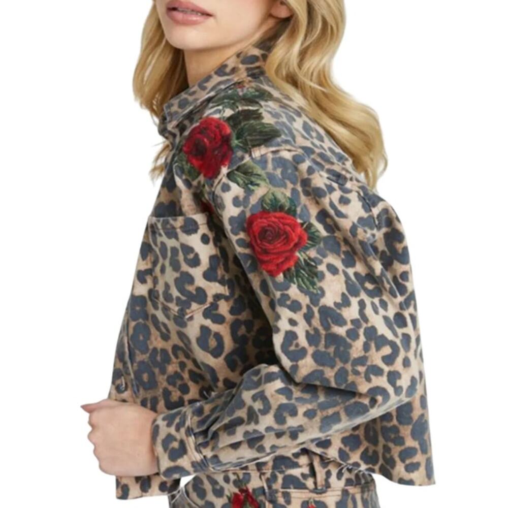 Driftwood Dani Shirt x Wild Rose Cropped Button-Up Jacket Leopard Size L - Picture 10 of 10